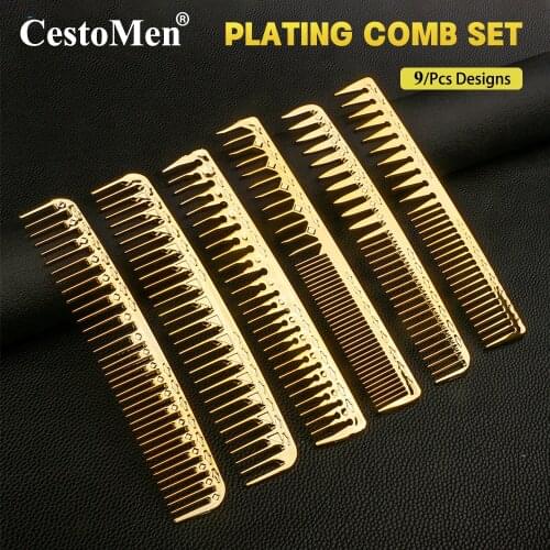 CestoMen Hair Cutting Comb Electroplate Surface Heat Resistant Gold Wide Tooth Comb Oil Head Styling Comb Babrer Haircut Tools