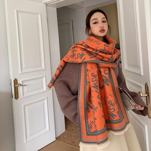 Luxury double-sided scarf women winter warm cashmere shawl scarf printed soft thin blanket holiday gift