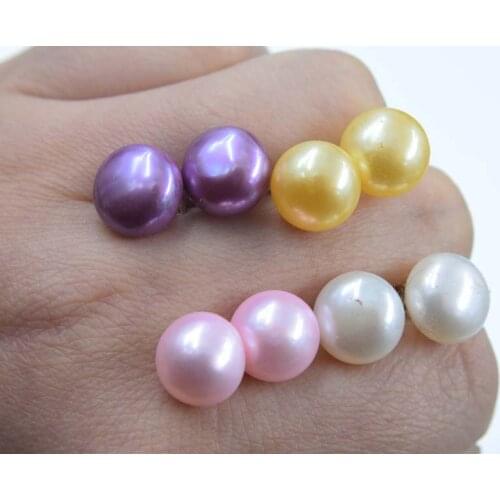 Freshwater pearl white coin pink purple white yellow earrings 10-11mm FPPJ wholesale beads