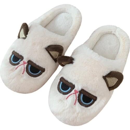 Ins Fashion Cartoon Cute Women Slippers Cat Cotton Women Winter Slippers Indoor Home Non-slip Plush Shoes