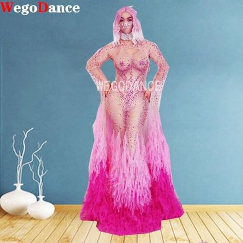 Blue Rhinestone Fringe Long Ballroom Dress Women Dancer Dance Show Wear Birthday Prom Party Outfit