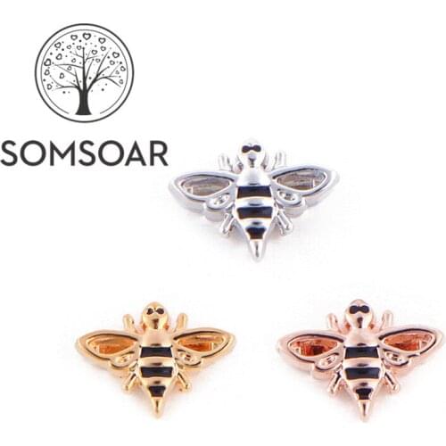 Somsoar Jewelry Lovely Bumble Bee Slide charms fit Leather wrap Mesh Stainless steel Bracelet Bangle 10pcs/lot