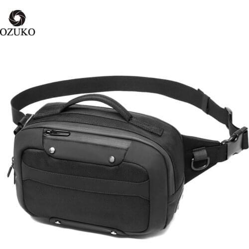 OZUKO New Men Multifunction Waterproof USB Charging Crossbody Belt Bag Phone Pouch Waist Bags Male Short Travel Chest Fanny Pack
