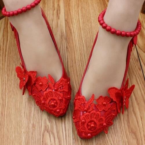 5CM heel RED lace party pumps shoe woman NQ252 ankle beading straps handmade lace butterfly pearls wedding anniversary shoe