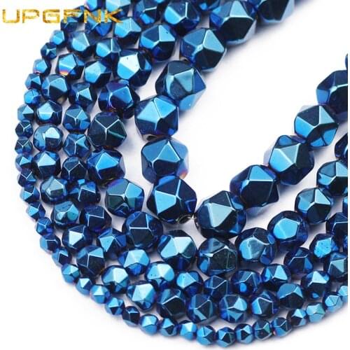 UPGFNK Natural Stone Blue New Faceted Round Hematite Spacer Loose Beads For Jewelry Making Diy Bracelet Accessories 3/4/6/8/10mm