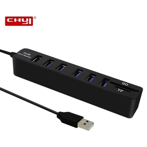 CHYI USB Hub 2.0 6 Ports Adapter High Speed Multi Splitter TF SD Card Reader PC Desktop Computers Accessories For Laptop Desktop