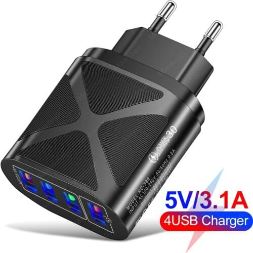 USB Charger Travel Fast Charging Adapter for iPhone 12 Xiaomi Samsung Chargers 4 Port Quick Charge 3.0 4.0 Mobile Phone Charger
