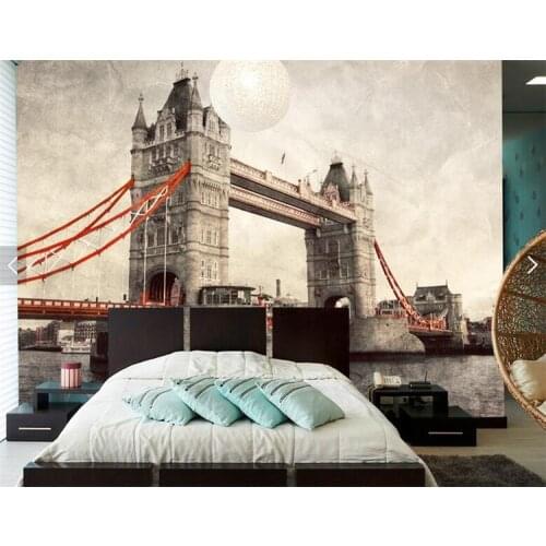 Vintage photo wall paper london bridge European city landscape vinyl wallpaper rolls living room wall art decor murals