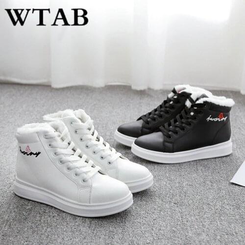 WTAB warm snow boots women 2018 plush pu Round Toe winter shoes woman lace up brushed casual shoes female Ankle boots women