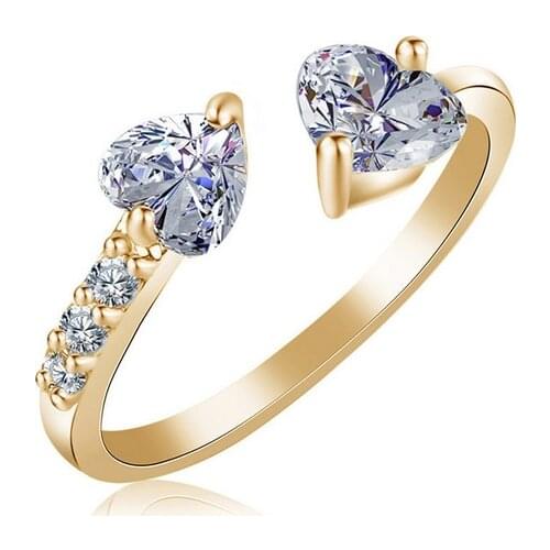 Jewelry Adjustable double heart opening Zircon rings womens wholesale crystal Topaz ruby sapphire silver ring