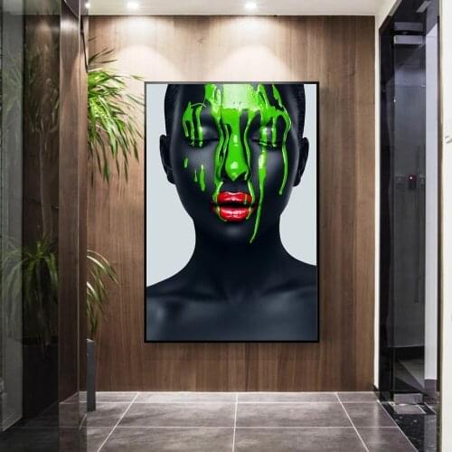 Green Paint on Face African Art Posters And Prints Black Sexy Girls Canvas Paintings On the Wall Art Canvas Pictures Home Decor