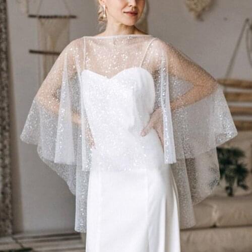 Women Elegant Luxury Amazing Shiny Sequins Wedding Cape Celebrity Lady Formal Glitter Shawl Event Wrap