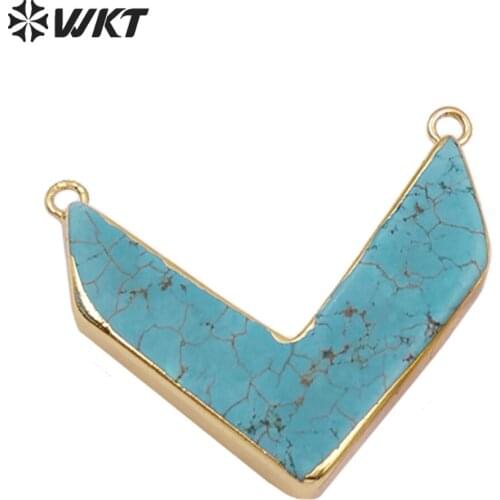 WT-P658 Wholesale howlite pendant for women Natural howlite V letter shape pendant with gold electroplated pendants jewelry