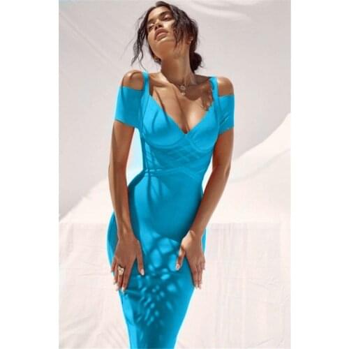 Celebrity Bandage Dress Pink Orange Blue New Fashion 2019 Bodycon Women Dress Bandage Night Party Dress
