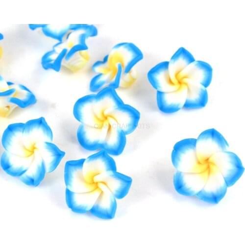 150pcs blue Polymer Clay Plumeria Flower Beads 20mm medium size hand made poly floral beads collection D25