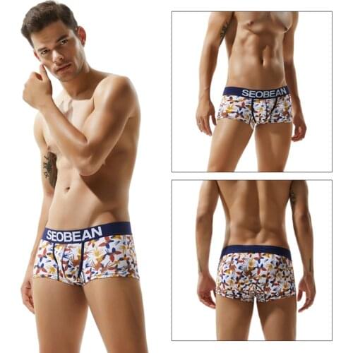 3pcs/lot 2019 New SEOBEAN Men Underwear Boxers Cotton print Men Soft Underpants Underwear Boxers Men