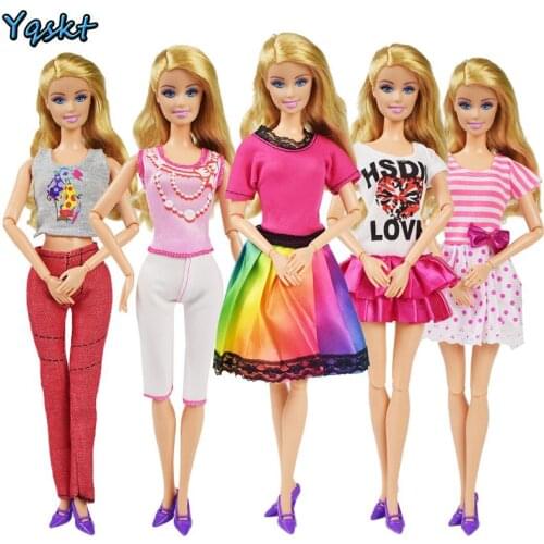 5 Pcs/lot Casual Wear Doll Clothes Dress Accessories Handmade Clothes Dress Suit Childrens Girls Toy Gift for Barbie Doll Dress