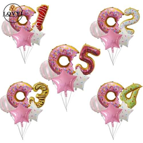 5pcs Donut candy Balloon Baby Birthday Party 32'' Dount Number 1 2 3 4 5 6 7 8 9 Balloon Inflatable balls Baby girl Supplies