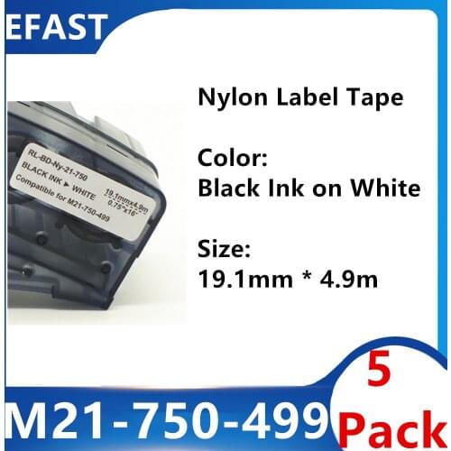 5Pack M21 750 499 Nylon Label Ribbon Black On white For BMP-21 PLUS BMP21 LAB Printer M21-750-499 19.1mm * 4.9m