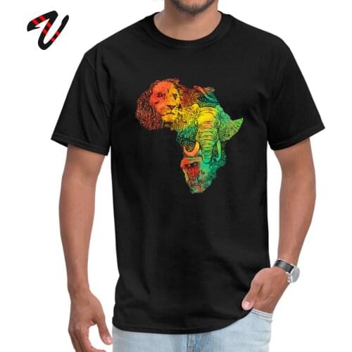 Africa T-shirt Awesome Designer T Shirt For Men Lion Elephant Monkey Map Watercolor Art Print Mens Tshirt 100% Cotton Top & Tee