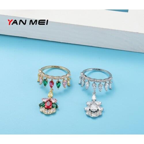 Avant-garde Double-layer Ring Petal Hanging Two Part Ring Gothic Wedding Indian Jewelry Luxury Engagement Ring Jewelry Wholesale