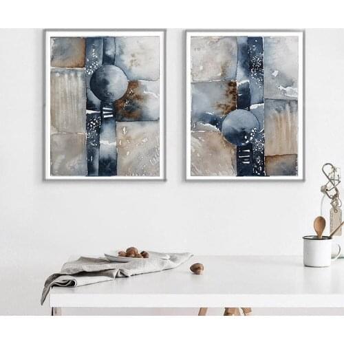 White navy watercolor print, abstract painting poster, wall art, modern abstract canvas painting