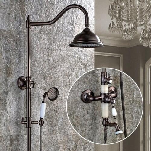 Oil Rubbed Bronze shower faucet height, Bathroom wall mount shower faucet set shower head, Vintage rain shower faucet mixer tap
