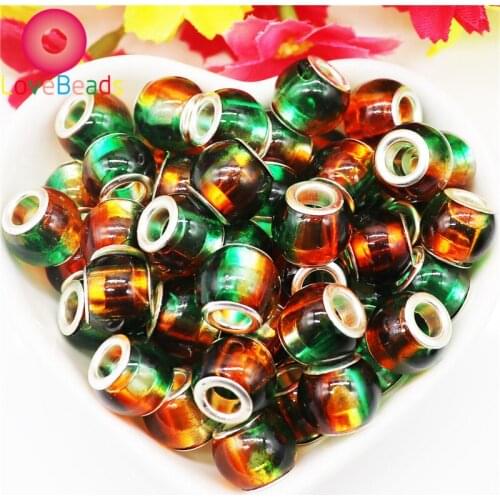 10Pcs Color Glass Big Hole Round Loose European Spacer Beads fit Pandora Charms Bracelet Snake Chain Necklace for Jewelry Making