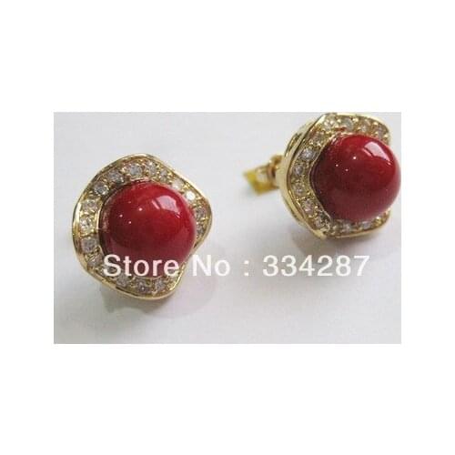 Women Gift word Love Charming!Red Sea Shell Pearl&Crystal Earring 925 fine quality jewelry