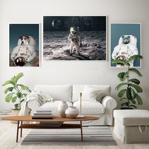 Home Decor Abstract Painting Modular Pictures Dog Cat Space Astronaut Nordic Style Prints Canvas Poster For Living Room Wall Art