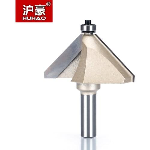 HUHAO 1pcs 1/4" 1/2" Shank Chamfer Cutter Router Bits for wood Horse Nose Bit 45 Deg CNC Woodworking Tools two Flute endmill