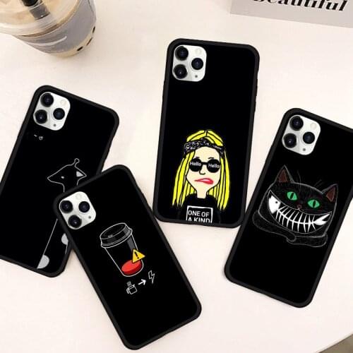 GYKZ Cute Cartoon Cat Girl Giraffe Phone Case For iPhone XS MAX 11 Pro SE2020 7 XR X 8 6Plus Funny Black Silicone Hard Cover Bag