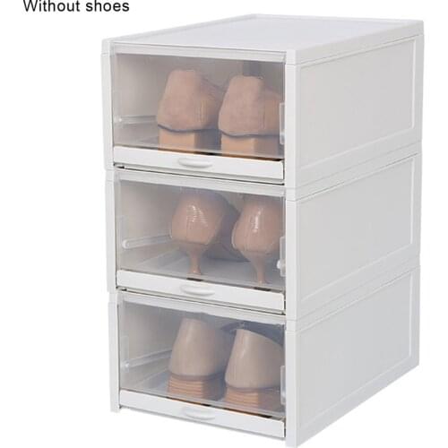 Hot 3pcs set Clear Plastic Stackable Transparent Shoe Box Shoes Storage Box Drawer Creative Assembled Drawer