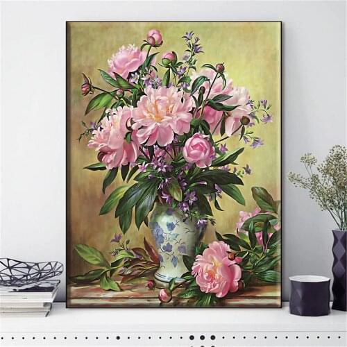 HUACAN Cross Stitch Flowers Cotton Thread Embroidery Kits Painting DIY Needlework 14CT Home Decoration