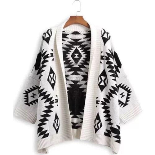 Abrini Women Autumn Knitted Cardigans Femme Winter Knit Jacket Women Diamond Pattern Casual Loose Fashion Cardigan Sweaters Coat