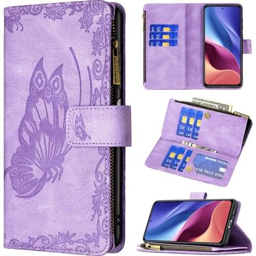 Butterfly Wallet Leather Flip Case For Xiaomi Mi 10t 11 Lite POCO X3 NFC M3 Pro F3 Redmi Stand Card Slot Zipper magnetic Cover