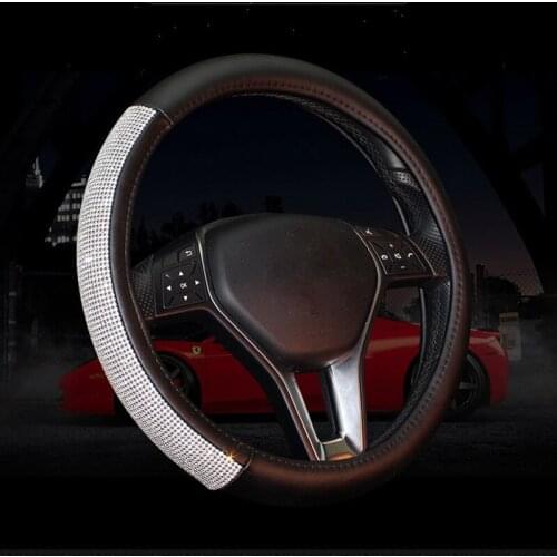 Leather Steering Wheel Cover Ladycrystal Rhinestones Girls Car Steering-wheel Covers for Women Diamond Auto Interior Accessories