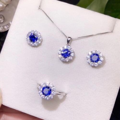 Best Gift Natural and Real Natural and Real Kyanite Jewelry set 925 sterling silver 1pc Ring,1pc Pendant,2pcs Earring