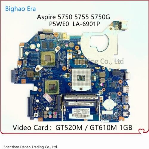 P5WE0 LA-6901P motherboard for acer 5750 5750G 5755 laptop motherboard HM65 GT520M motherboard original 100% Test OK