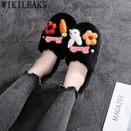 Home cute slippers bedroom ladies slippers flat mules shoes women indoor fashion winter fur slippers women shoes сланцы женские