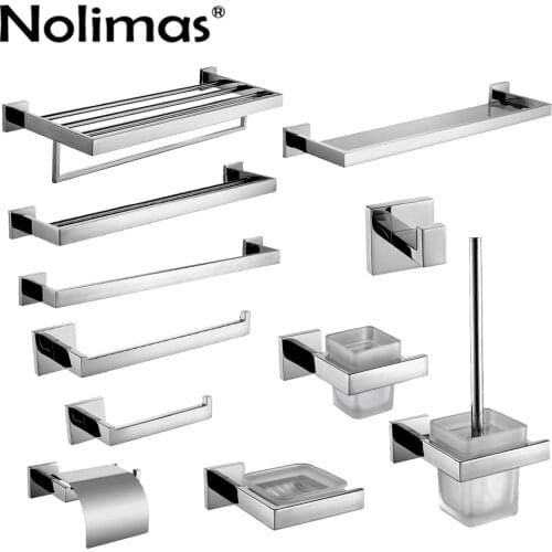 SUS 304 Stainless Steel Bathroom Hardware Set Chrome Polished Toothbrush Holder Paper Holder Towel Bar Bathroom Accessories