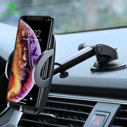 FLOVEME Original Dashboard Gravity Car Phone Holder Windshield Mount Bracket One Button Release Silicone Pad Phone Holder Stand