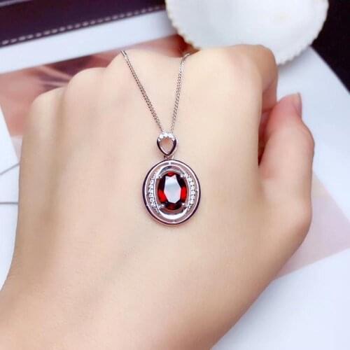 Natural red garnet gem Pendant natural gemstone pendant necklace S925 silver fashion grace round girl party gift fine jewelery