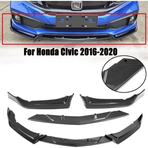 3PCS Car Front Bumper Lip Body Kit Spoiler Carbon Fiber For Honda Civic 2016-2020 Bumper Lip Diffuser Cover Protector