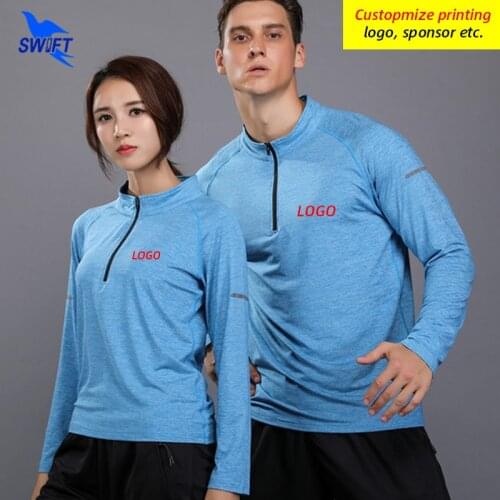 Couples Long Sleeve 1/4 Zipper Running Shirts Men Women Quick Dry Sportswear Tops Gym Fitness Jogging Workout T-Shirt Customize