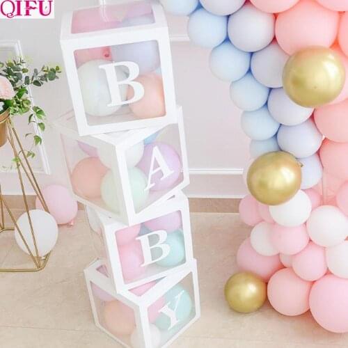 QIFU Baby Transparent Box Storage Balloon Baby Shower Decorations 1st Birthday Party Decorations Kids Baby Shower Boy Girl Gifts