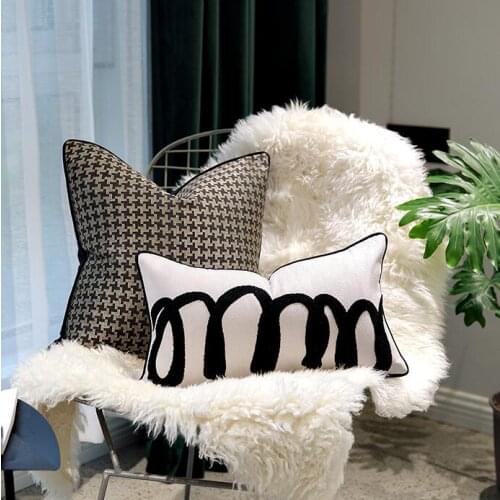 Nordic Style Cushion Cover Luxury Throw Black White Plaid Pillow Case Living Room Embroidery Cushion Case Sofa Bed Pillowcase