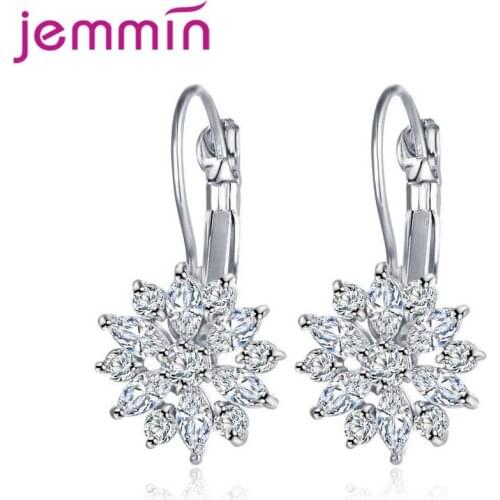 925 Sterling Silver Flower Stud Earrings Cubic Zirconia Elegant Fashion Jewelry For Wedding Three Colours
