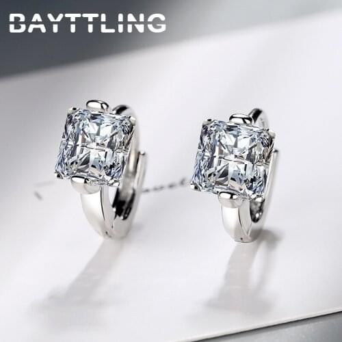 BAYTTLING 925 Silver & Gold 12MM Simple Square Zircon Earrings For Women Fashion Jewelry Birthday Gift