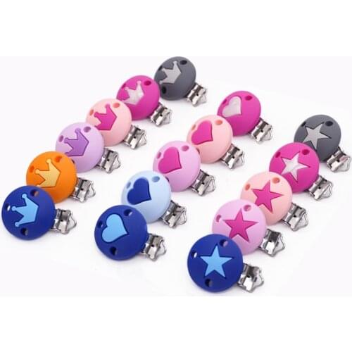 Sutoyuen 1PCS Crown Heart Star Round Silicone Teething Pacifier Clip Holder Dummy Teether Chain DIY Baby Nursing Toy Accessories